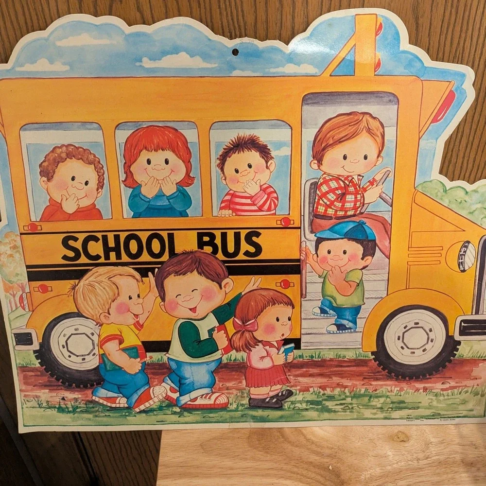VTG School Bus Cardboard Die-Cut Wall Decor Bulletin Board Classroom Colorful